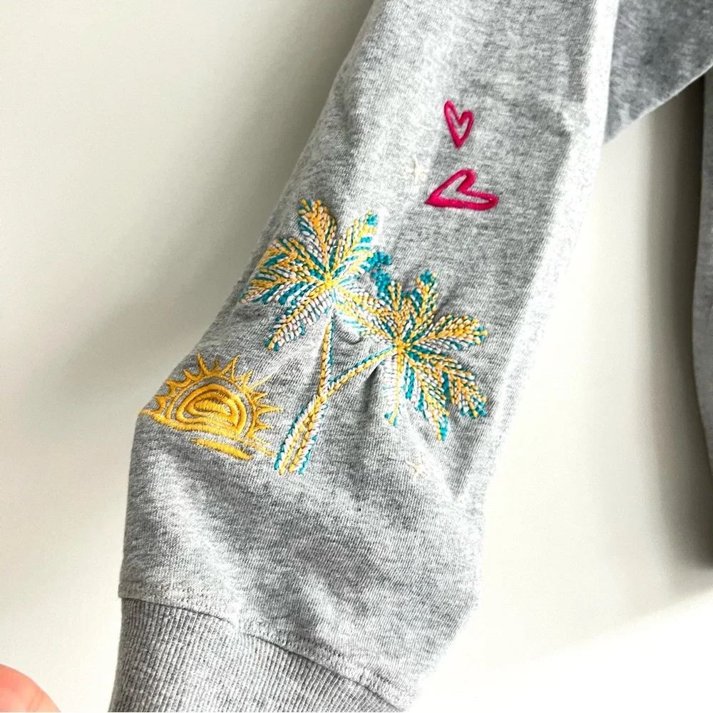 JOHNNY WAS California Raglan Gray Multicolor Embroidery Cotton Sweatshirt Sz XL - Picture 12 of 16